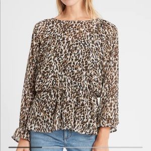 Banana Republic leopard peplum back tie blouse